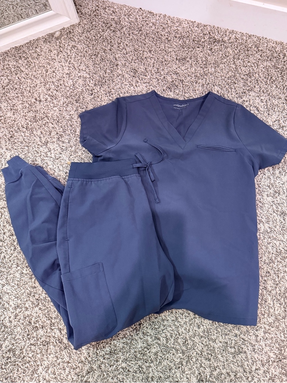 Mandala V-Neck Scrub Top and Drawstring Pants S-